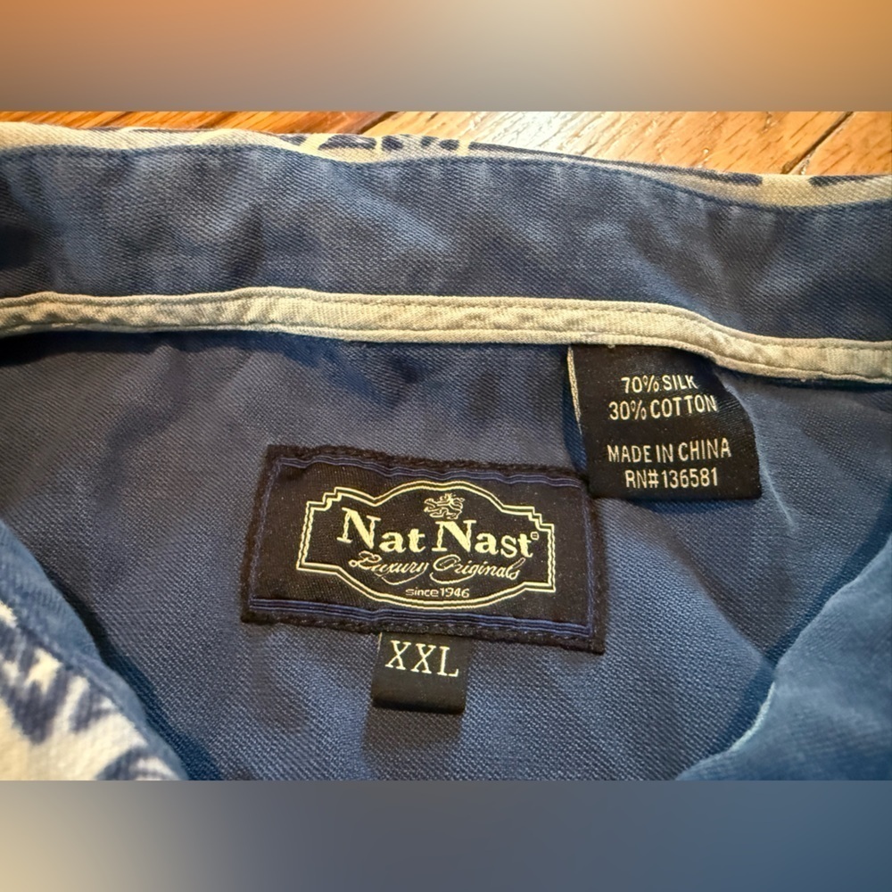 Nat Nast Luxury Originals Silk/Cotton Blend Palm Leaf Blue Hawaii Shirt Mens XXL - Picture 3 of 12